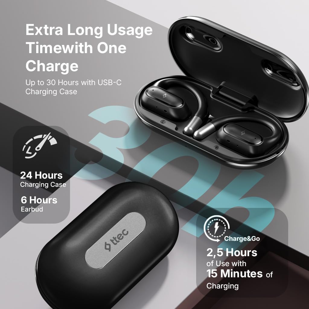 ttec SoundFlow charging case with battery life information