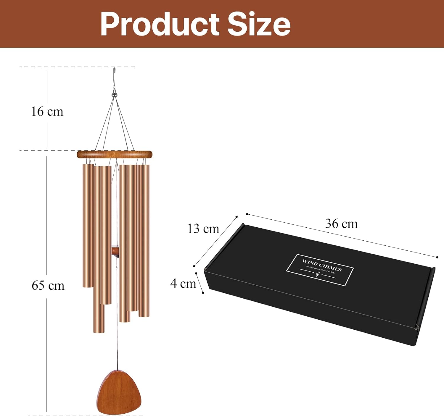 Wind Chimes Outdoor Large Deep Tone, 32 Inches Sympathy Wind Chimes Tuned Soothing Melody, Memorial Wind-Chime with 6 Heavy Tubes for Outside Decoration, Garden/Yard（Bronze）