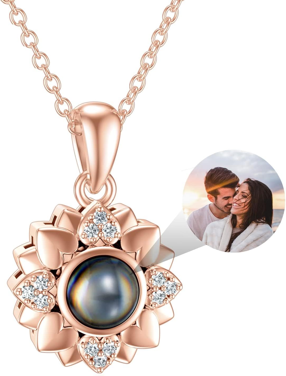 Dorunmo Mother's Day Gifts Personalized Photo Projection Necklace Sterling Silver Heart/Celtic Knot/Infinity/Butterfly/Dragonfly/Sunflower Pendant Necklace Jewelry Romantic Gifts for Women