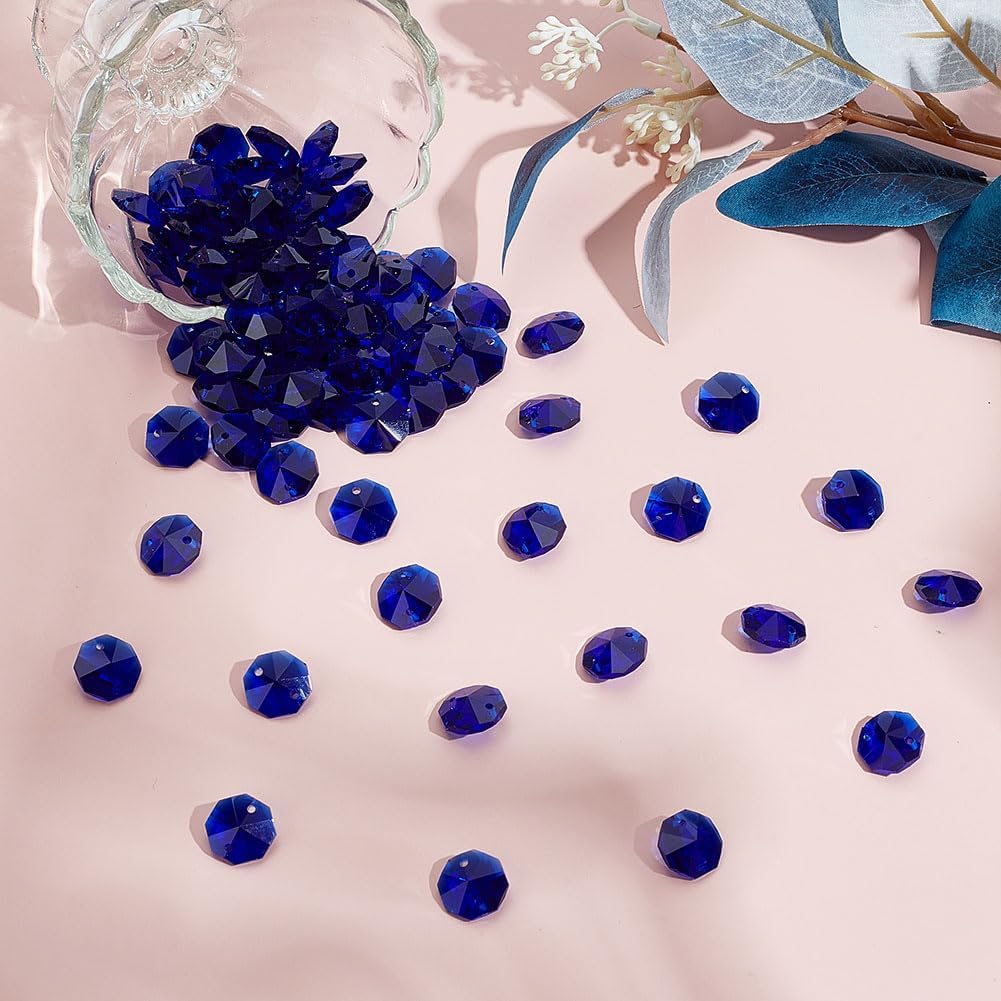 80Pcs Crystal Octagon Beads 2 Holes Blue Faceted Glass Sew on Rhinestones Chandelier Prism Beads Suncatcher Bead for Lamp Hanging Pendant Home Decoration Jewelry Making DIY Crafts - Image 4