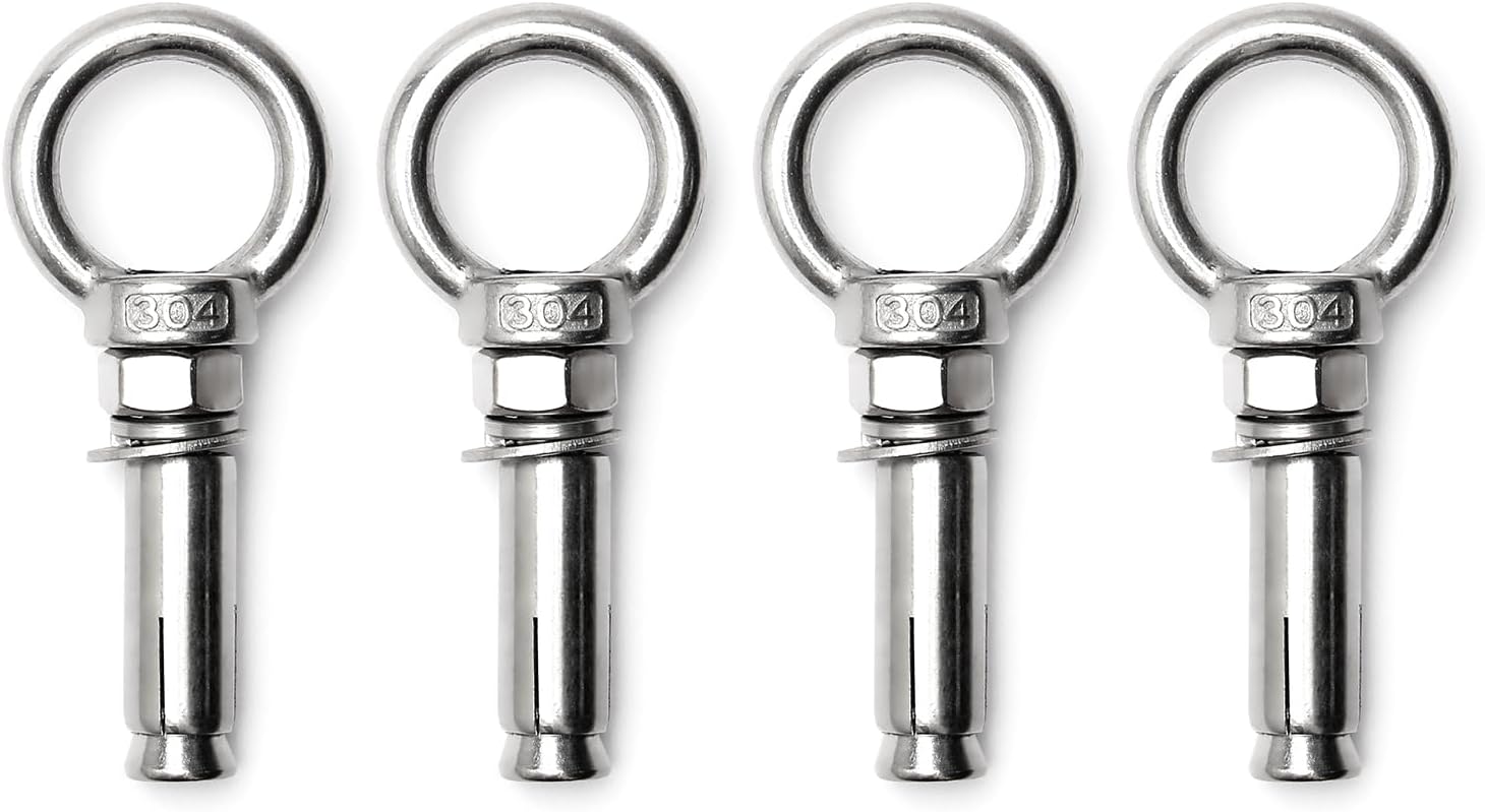 MroMax Expansion Lifting Eyebolt M10x60mm Eye Ring Bolt 3.54" Length 304 Stainless Steel Expansion Bolts with Nuts Eye Hooks Anchor Fastener for Concrete Wall Masonry Ceiling Silver 4Pcs