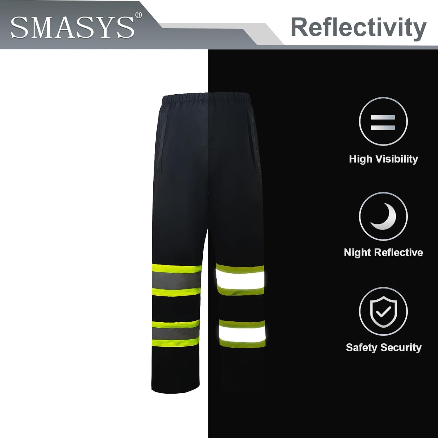 SMASYS Hi-Vis Reflective Safety Rain Jacket and Pants for Men Women Waterproof Rain Gears, High Visibility Rain Suit with Inner Mesh Lining and Pockets, Fishing Rain Gear Workwear (black, S) - Image 5