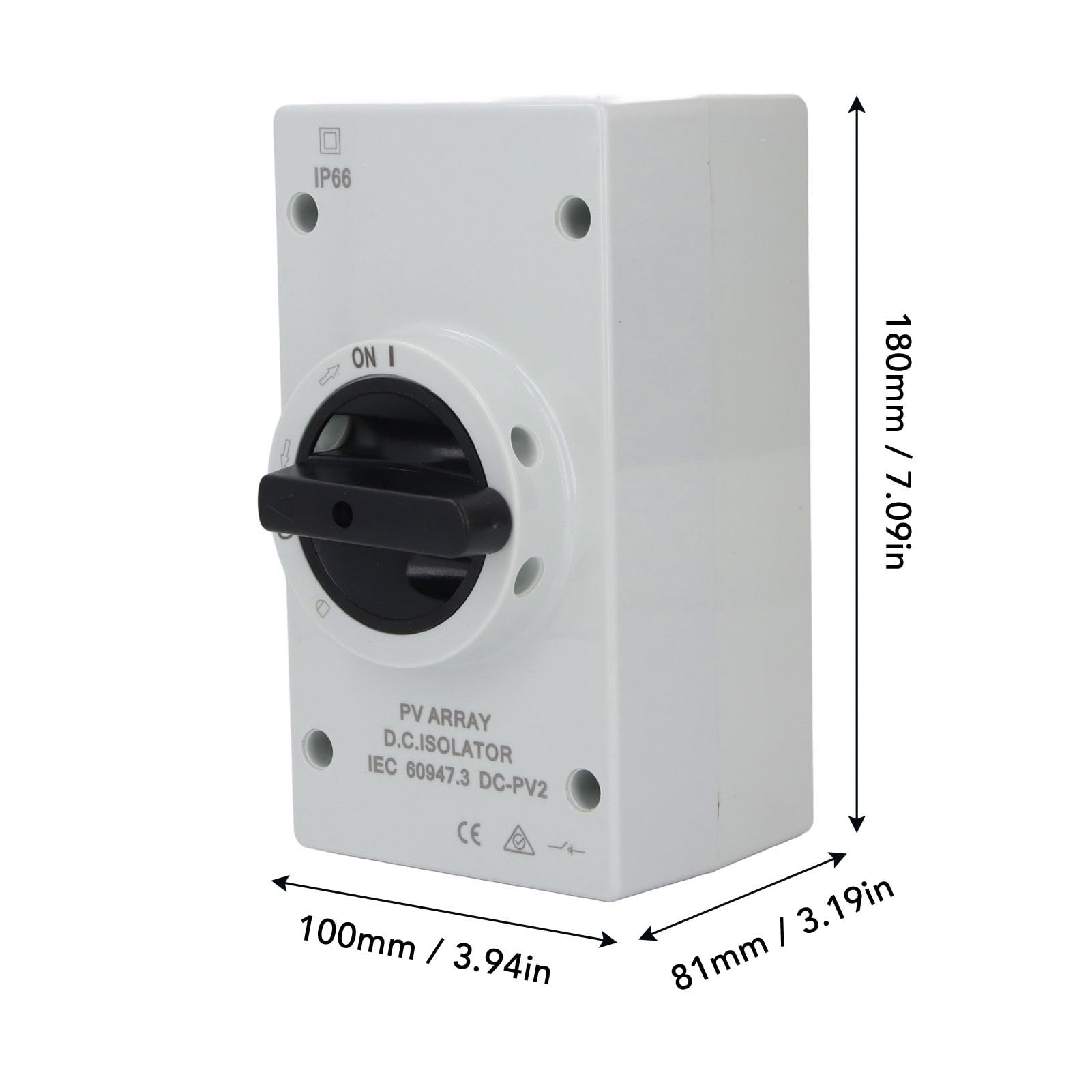 Ejoyous Sezionatore CC Fotovoltaico IP66 PC Sezionatore CC Fotovoltaico 1000 V 32 A Design Compatto con Serratura per Sistemi Solari Collegati Alla Rete di Barche RV e Fuori Rete