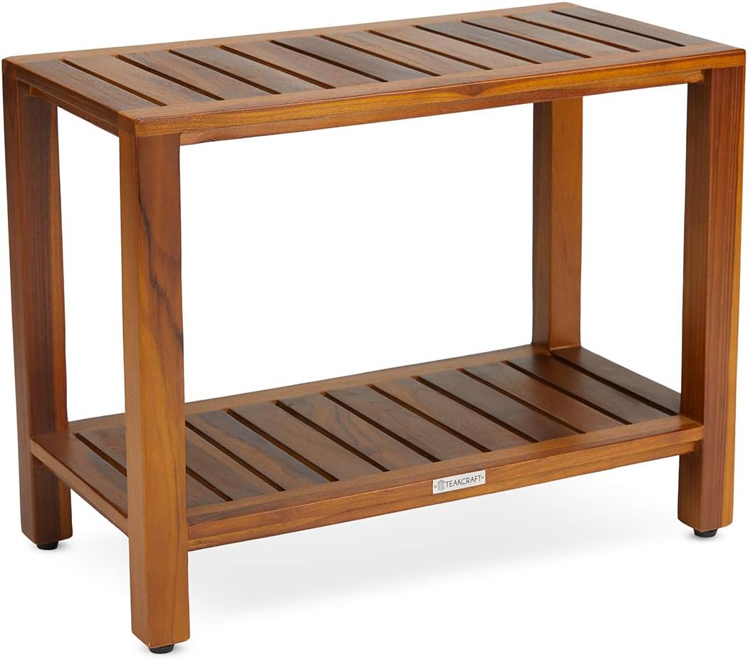 TeakCraft Teak Shower Bench 24 Inch For Bathroom, Spa - Fully Assembled, The Eske