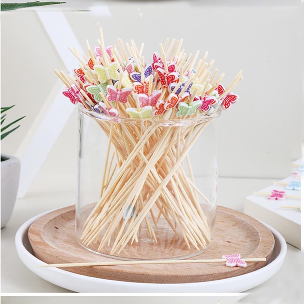Butterfly Disposable Bamboo Skewers Bamboo Appetizer Skewers, Cocktail of Fruit Sticks Appetizer Sandwich Dessert Long Toothpicks for Birthday Party Restaurant Food Decoration (butterfly)