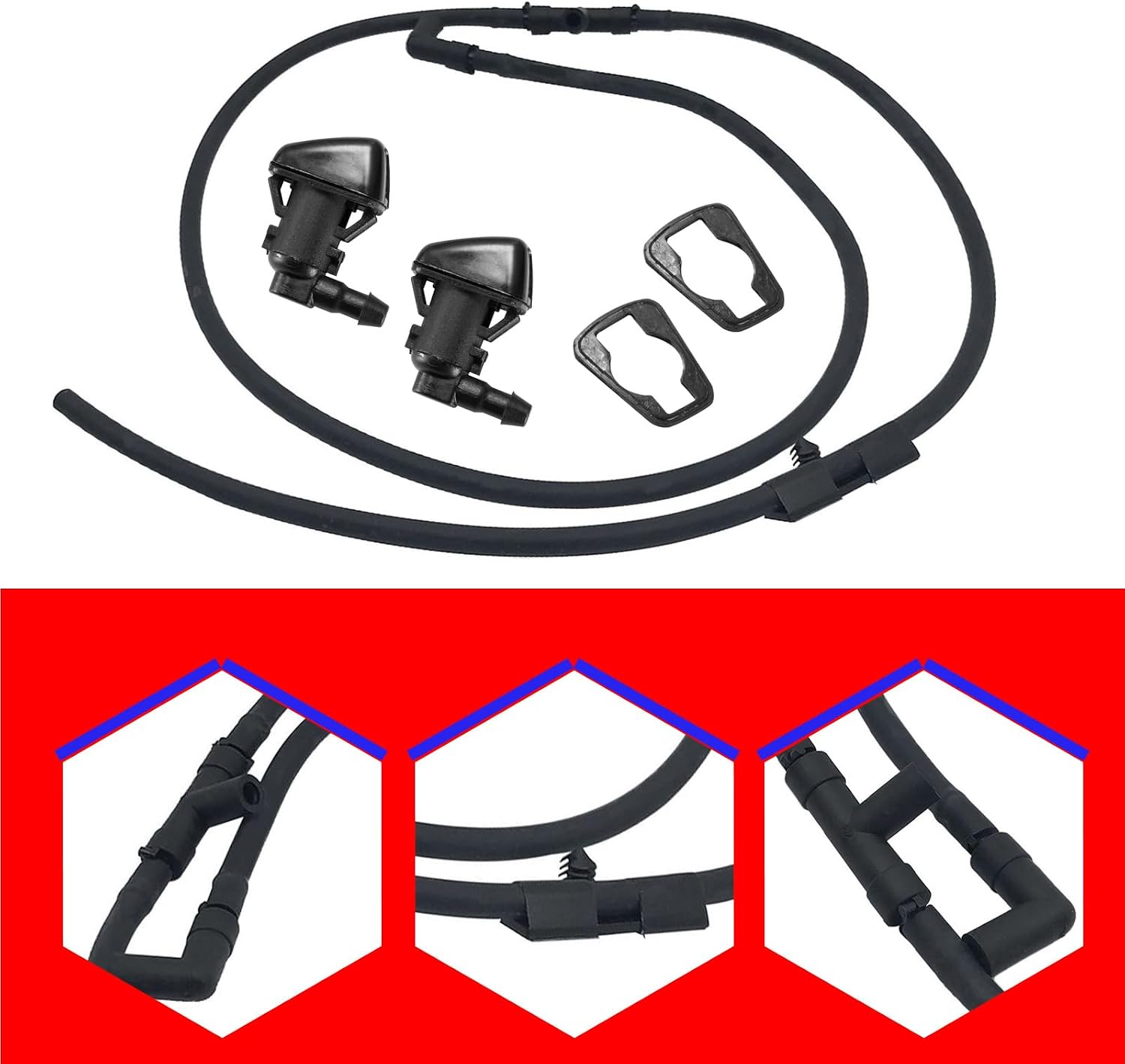 SMMS 7C3Z-17K605-A Windshield Washer Hose Kit for Ford, Super Duty F-250 F-350 F-450 F-550 2008 2009 2010 Windshield Washer Jet Nozzles(Two Fan Spray Hole) Replaces OE 7C3Z-17603-A