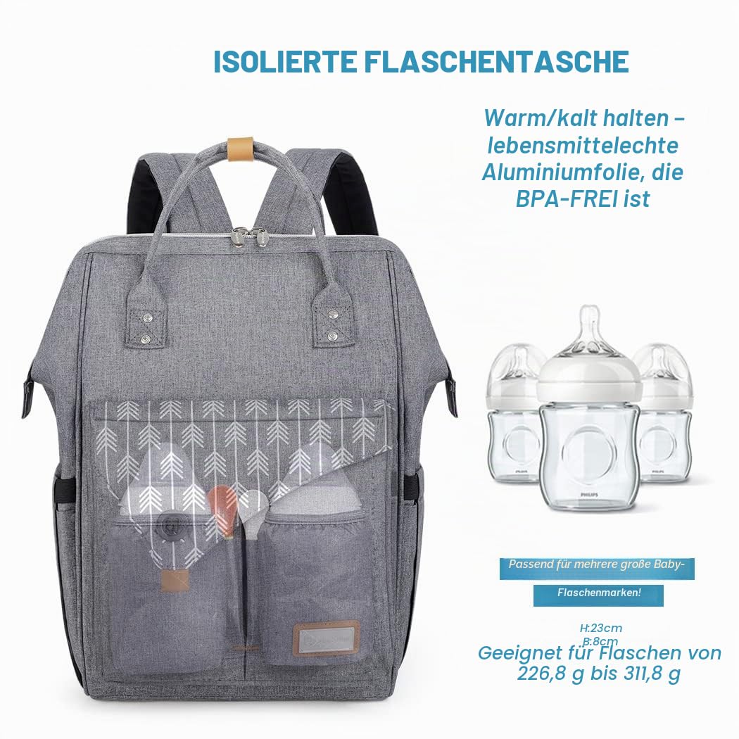 Lekebaby Baby Wickelrucksack Wickeltasche mit Wickelunterlage Multifunktional Große Kapazität Babytasche Reisetasche für Unterwegs, Grau