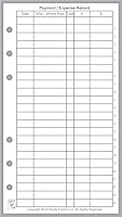 Vista 1 de Registro de Pagos/Gastos de Tamaño Personal y Registro de Cheques, Dimensionado y Perforado para Filofax Personal Notebook (9.4 cm x 17.1 cm)
