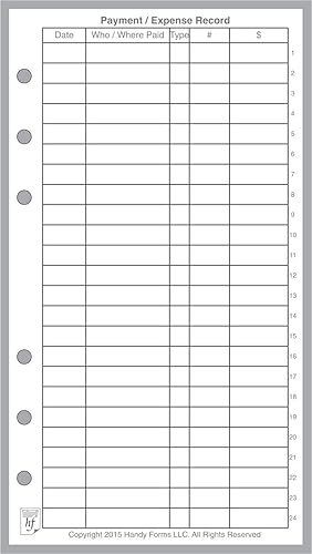 Registro de pagogastos y cheques de tamaño personal, tamaño y perforado para cuaderno personal Filofax (3.7 x 6.75 pulgadas)