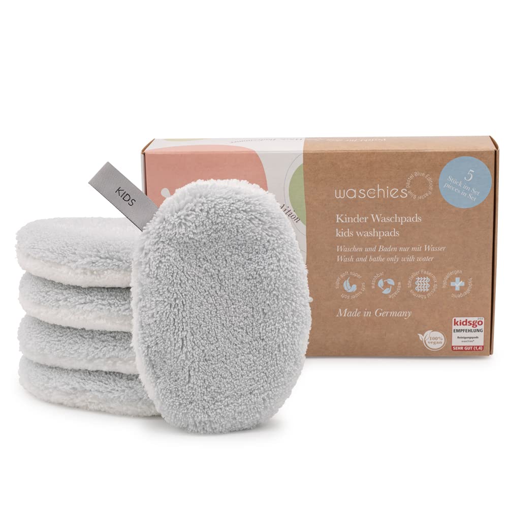 Juego de 5 almohadillas de lavado para bebés y niños, color azul pastel