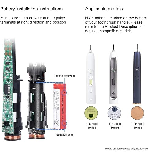 Miniatura 3 de Batería de cepillo de dientes eléctrico de iones de litio de 800 mAh 3.7 V con pasadores compatible con Philips HX8911/02 HX9110/02 HX9112 HX9111/12
