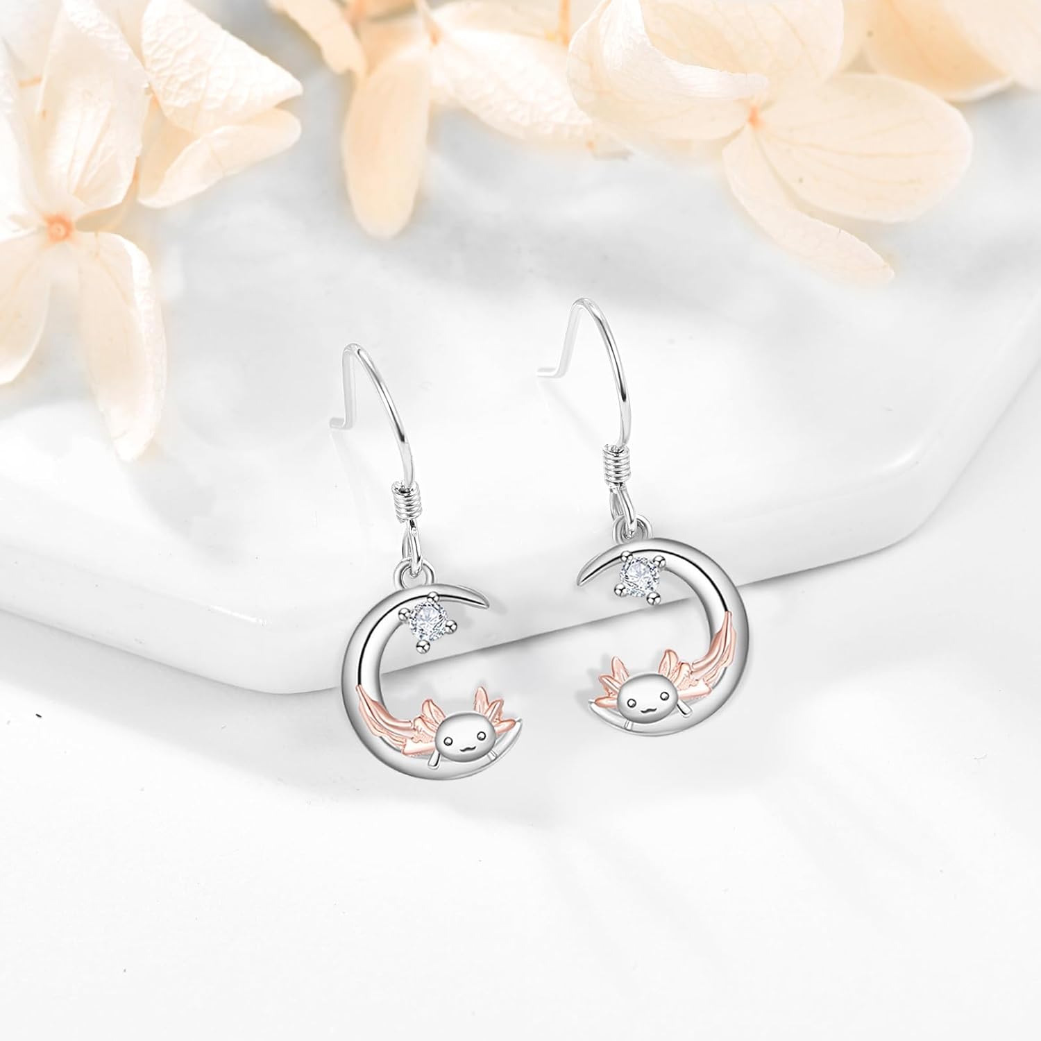 Dreamboat Axolotl Dangle Drop Earrings for Women 925 Sterling Silver Crescent Moon Hook Earring Axolotls Jewelry Gifts - Image 2