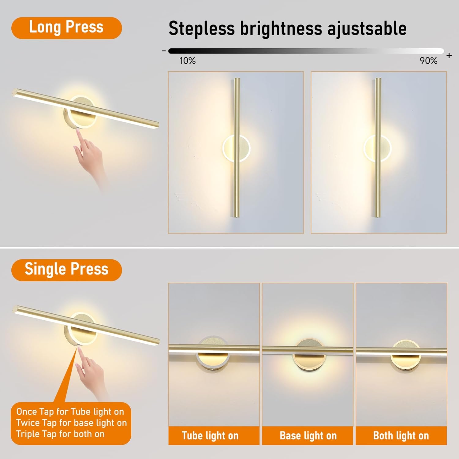 Picture Light, 17.5inches Picture Light Battery Operated,Adjustable Art Light for Paintings,Rechargeable Wall Lamp for Gallery,Artwork,Portrait (Gold)