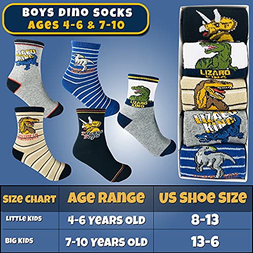 Tiny Captain Boy Dinosaur Socks 4-7 Year Old Boys Crew Cotton Sock Age 5 Gift (Medium, Green)