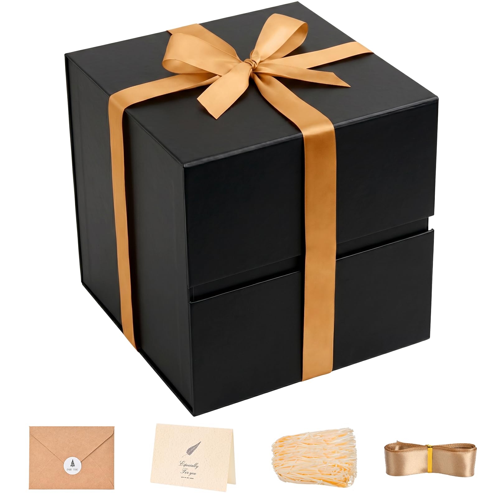 Black Square Gift Box for Birthday with Magnetic Lid, 10.2"x10.2"x10.2"