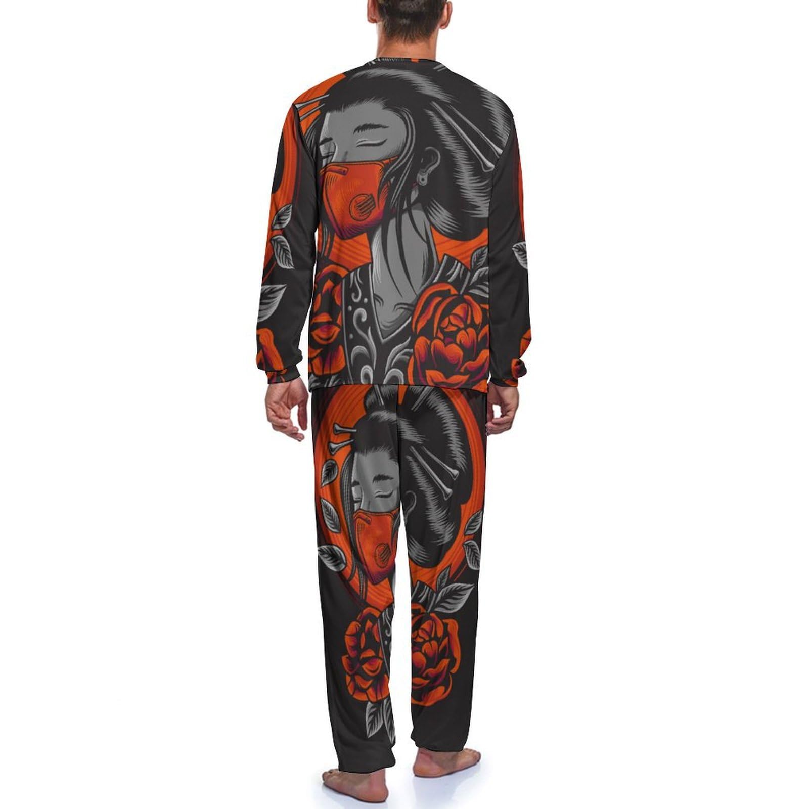 Japanisches Mädchen Herren Schlafanzug Lang Pyjama Set Nightwear Langarm Nachtwäsche Sleepwear