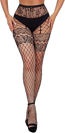 Amazon.com: ChiaoLezhee Sexy Wide Fishnet Tights, Floral Lace Garter