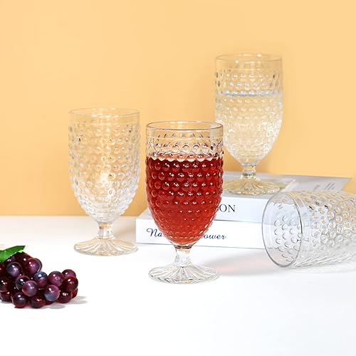Miniatura 8 de Copas de vidrio Hobnail de 16.9 onzas, vasos de agua con tallo, copas de té helado, vasos vintage para bebidas, juego de 4 (transparente)