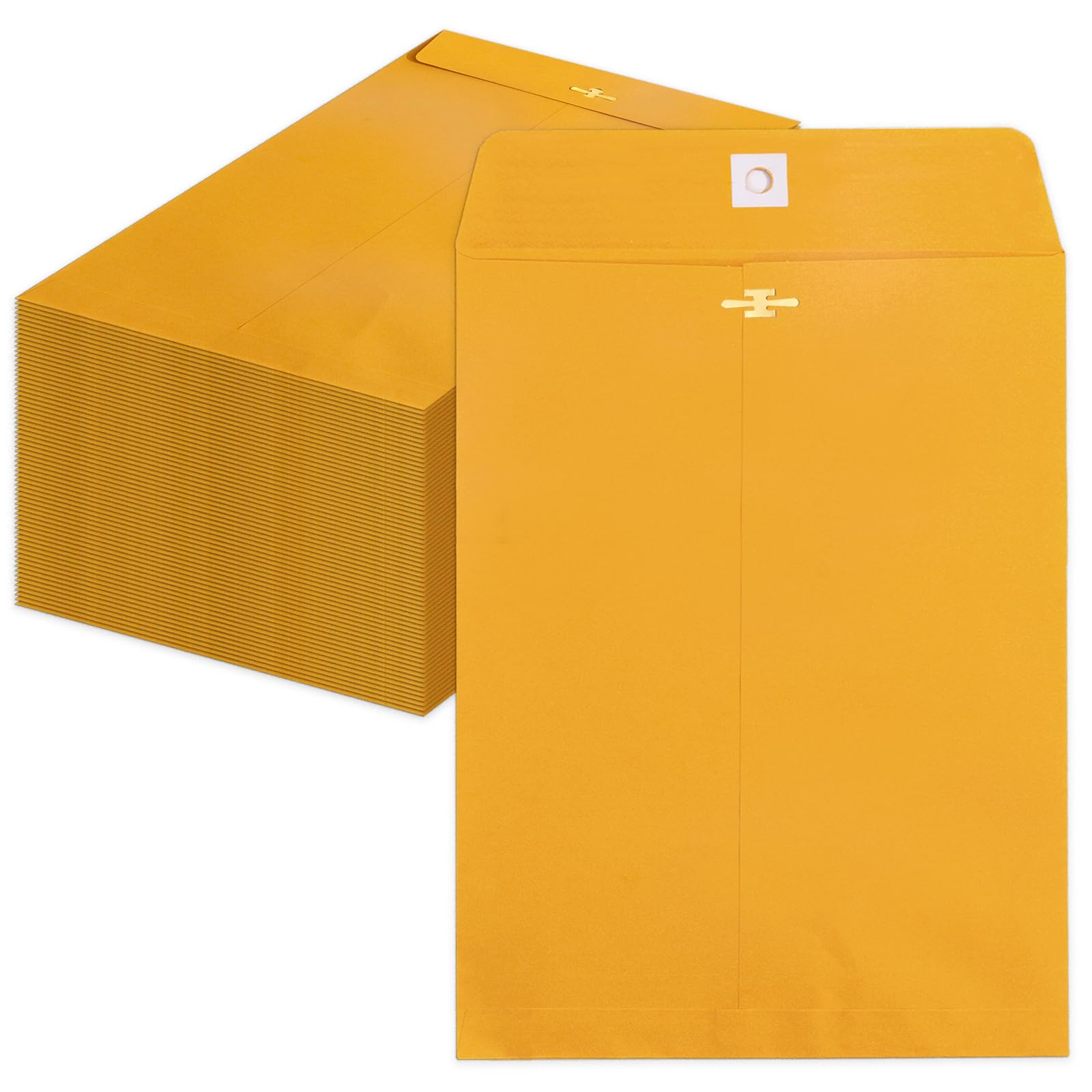 Clasp Envelopes 10x13, 100 Pack Goefun Brown Yellow Manilla Envelopes 10x13-100GSM Heavy Kraft Paper, with Clasp and Gummed Seal for Mailing