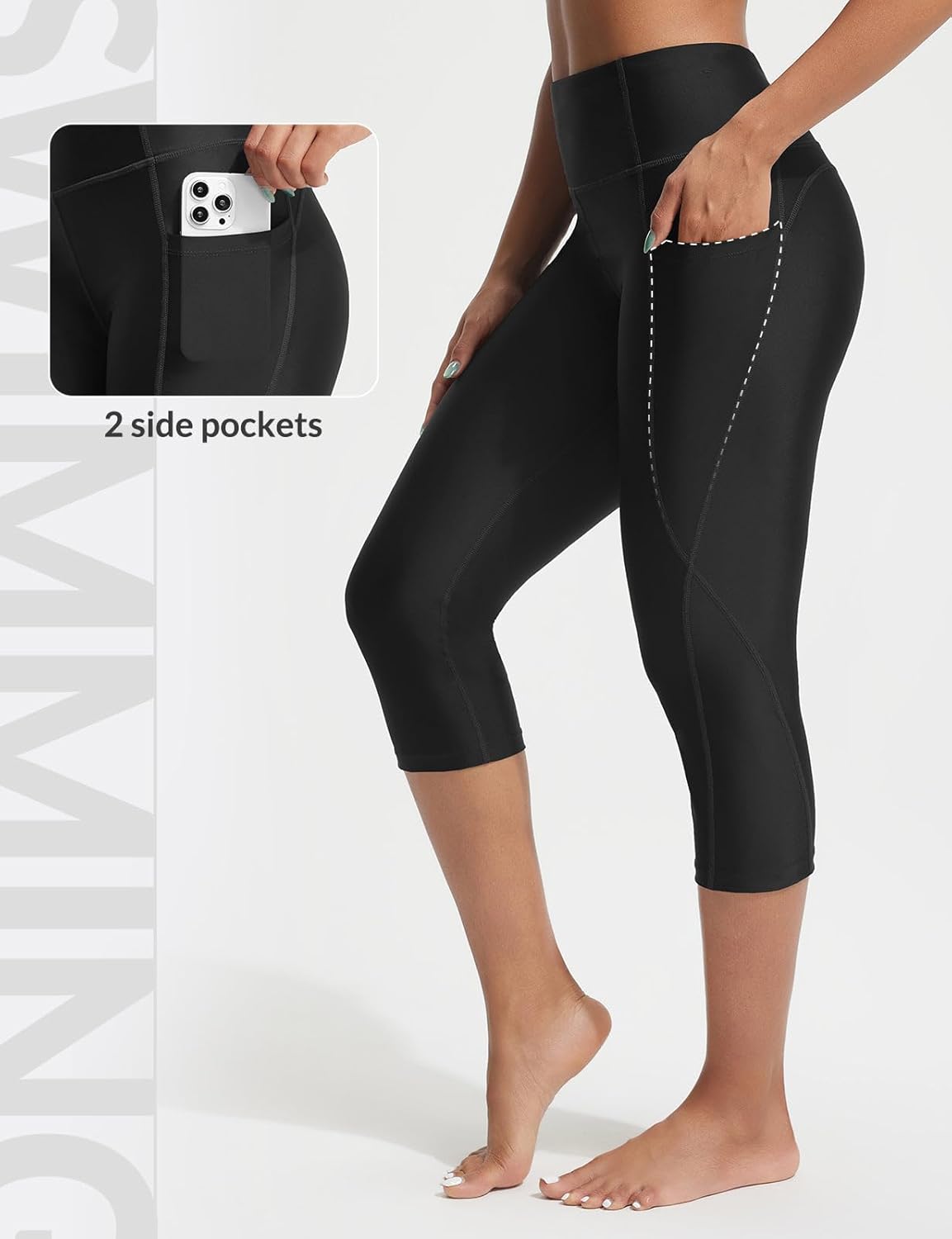 baleaf Women's 18" High Waisted Swim Pants Long Swim Capris UPF50+ Swimsuit with Liner and Pockets - Image 5