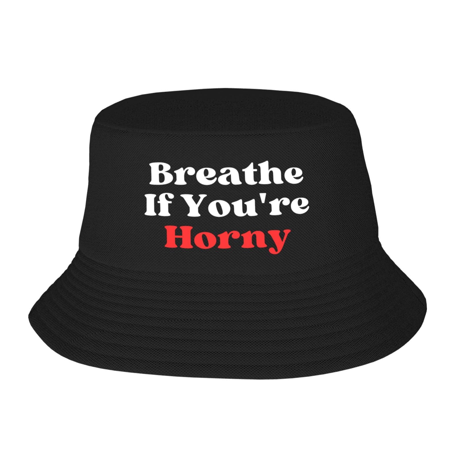 Xingfox Unisex As Pic Breathe If You're Horny Bucket Hat For Women Men Fisherman Hat Sun Fishing Cap Black