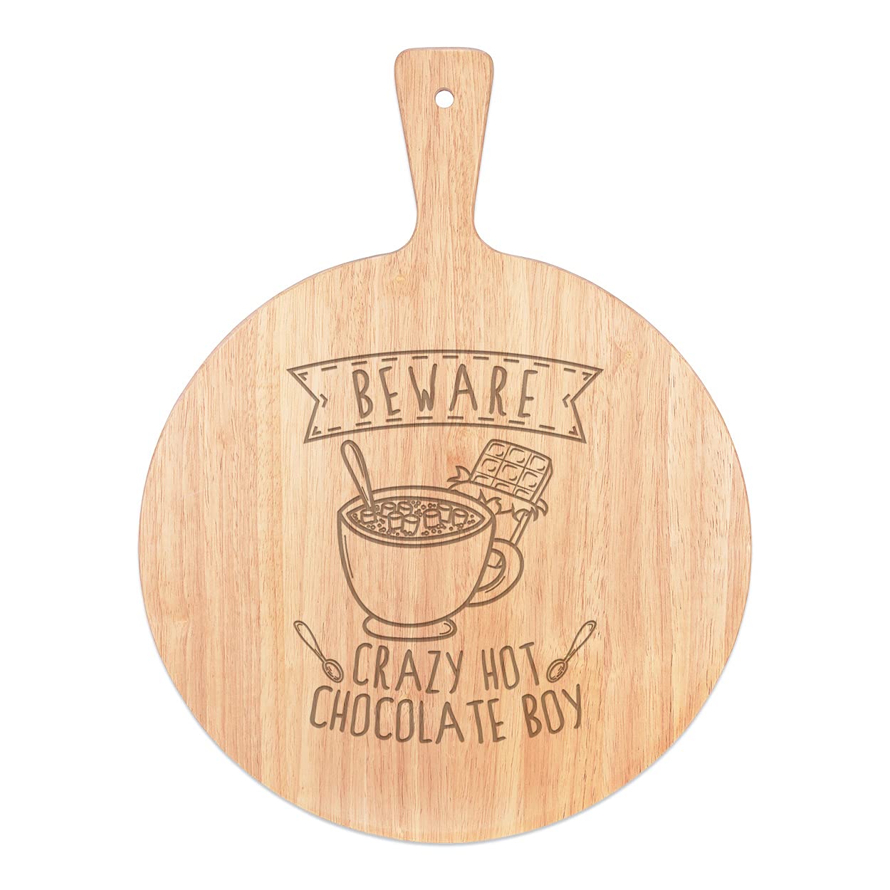 Chocolat chaud et pizza board plateau service rond bois de 45x34cm
