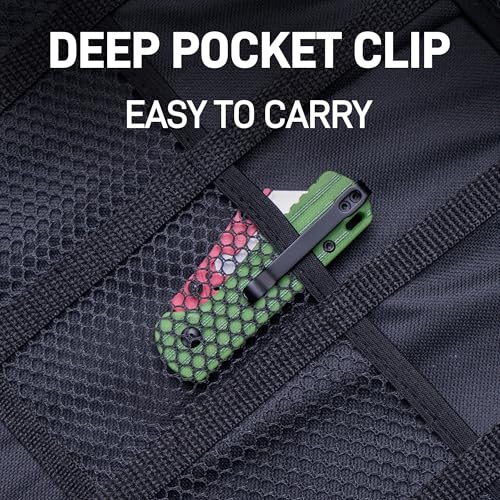 Image of CJRB Boxer Folding Utility Knife, Button Lock EDC Pocket Knife with G10 Handle, Includes 10PCS Total Blades(J1967 Watermelon Green)