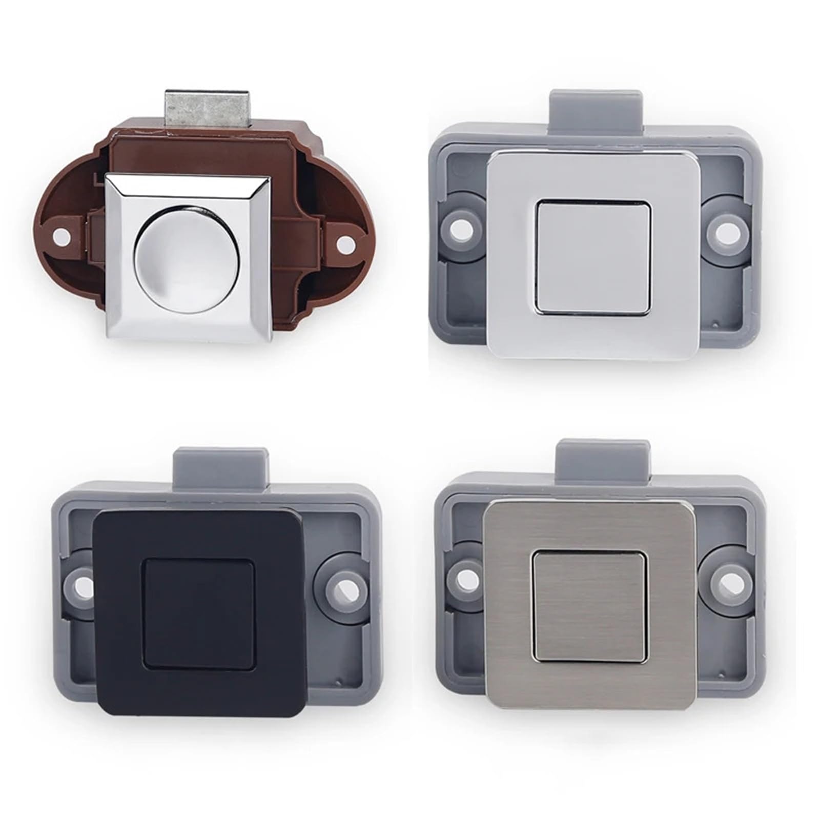 Verrou à bouton-poussoir SS6209 en nickel satiné pour porte de meuble sans clé
