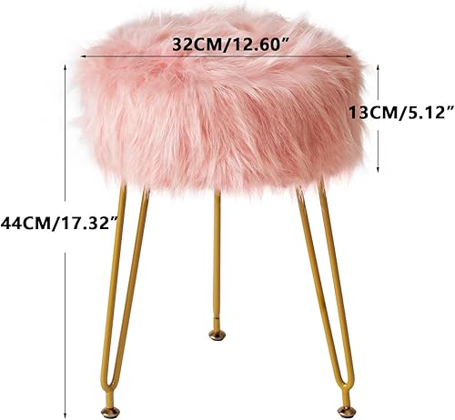 Miniatura 2 de IBUYKE Taburete de Tocador de Piel Sintética, Otomana Taburete de Maquillaje Peludo, Asiento Acolchado Suave, Reposapiés Redondo Taburetes con 4