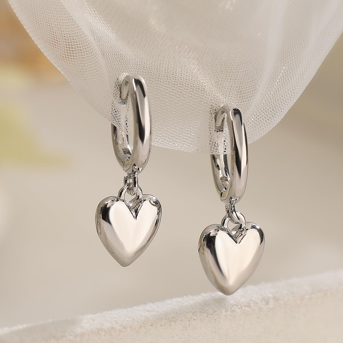 925 Silver heart dangle earrings for Women/Love heart dangle drop Earrings for Women/Silver dangle earrings hypoallergenic - Image 2