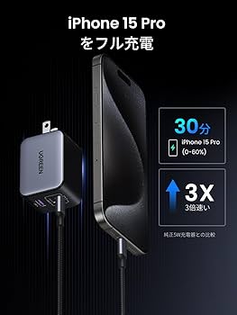 Amazon | UGREEN NexodeX【当社比最小】 65W充電器 USB-C*2とUSB-A*1