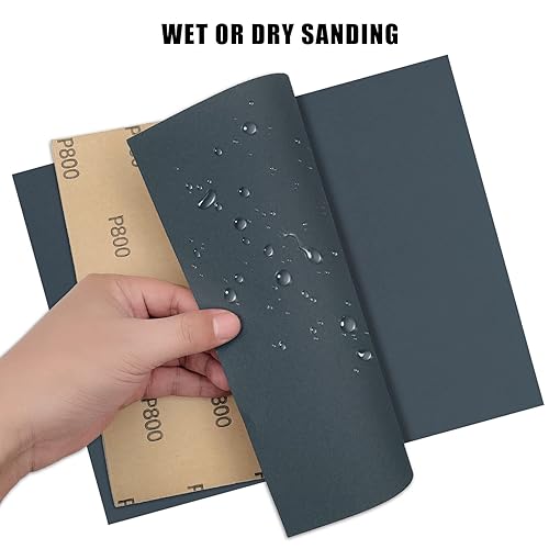 Miniatura 5 de 9 x 11 pulgadas, 15 piezas de papel de lija húmedo y seco, papel de arena abrasivo impermeable de grano 800, hojas de papel de lija de carburo de