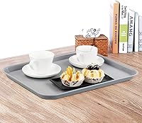 Vista 5 de Gloreen Juego de 4 bandejas rectangulares de comida rápida, bandejas de café estándar para cafetería, color gris