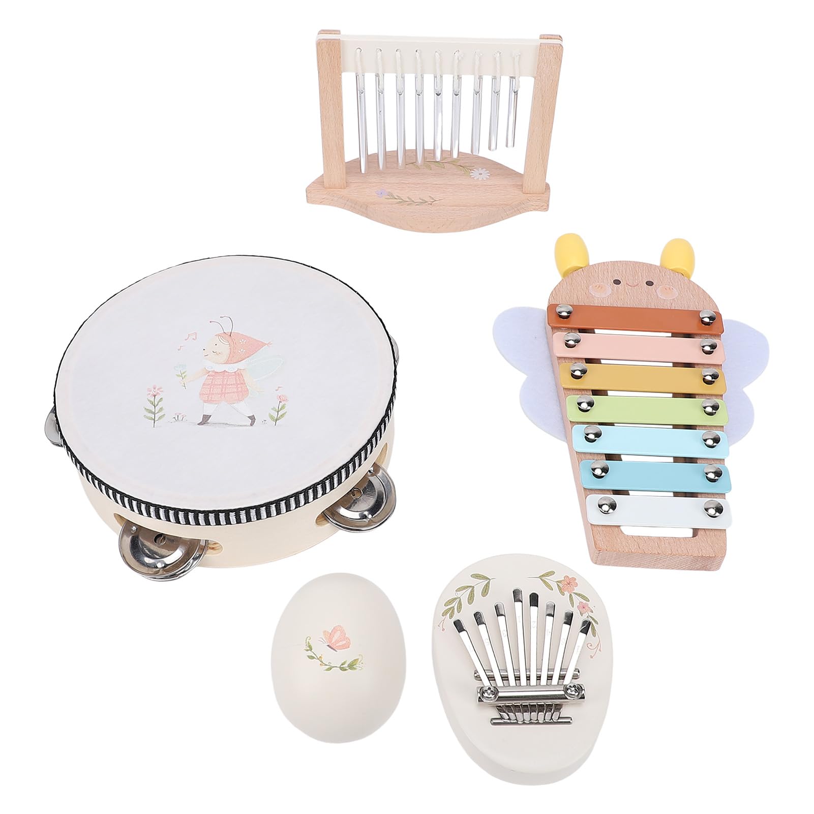 Eujgoov Set di Giocattoli a Percussione in Legno, Strumenti Musicali in Legno Naturale per Bambini con Xilofono e Tamburello, Perfetti per attività di Apprendimento in età Prescolare