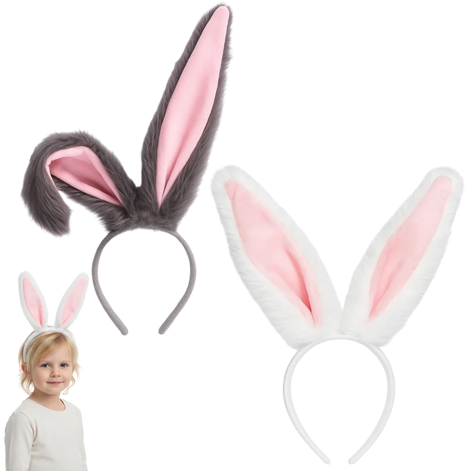 ZocRjvN 2 Hasenohren, Hasenohren Haarreif, Fell Ohren, Hasenkostüm Erwachsene, Bunny Ears, Hasenanimal Ears, Fell Ohren Haarreif, Hasenohren Kostüm