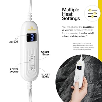 Electric Blanket Super King Size Heated Blanket 3 Heat Washable Dual Control