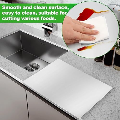 Miniatura 7 de Tablas de cortar de acero inoxidable con borde para cocina, tabla de cortar de metal, tabla de cortar grande de mostrador para carne, frutas,