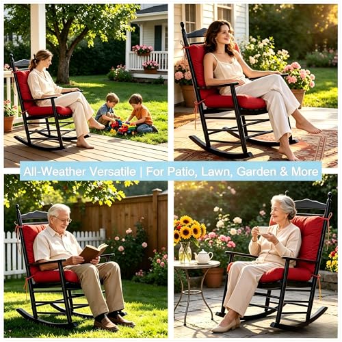 Image of QILLOWAY Outdoor Chair Cushion for Patio Furniture, Waterproof Patio Cushions with Ties, Fade Resistant Replacement Pads for Outdoor Rocking Chairs,Red
