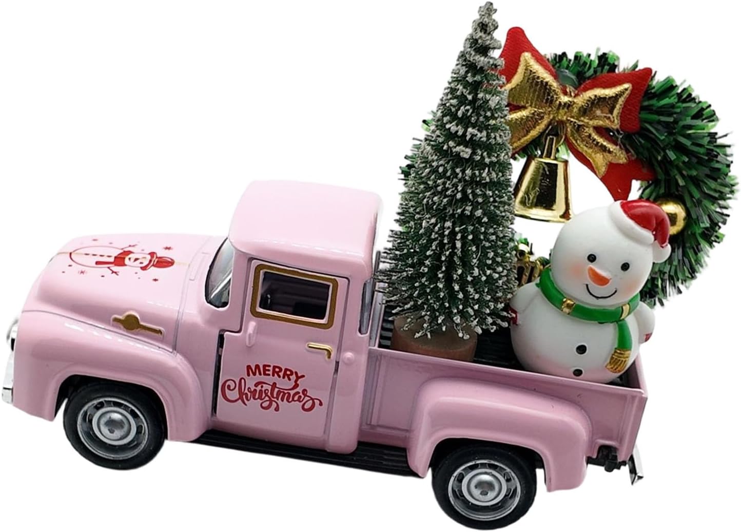 Christmas Farmhouse Truck Decors Metal Farm Pickup Truck Decors with Wreath/Tree Table Centerpieces Home Decoration Metal Pickup Car Model with Christmas Wreath/Tree