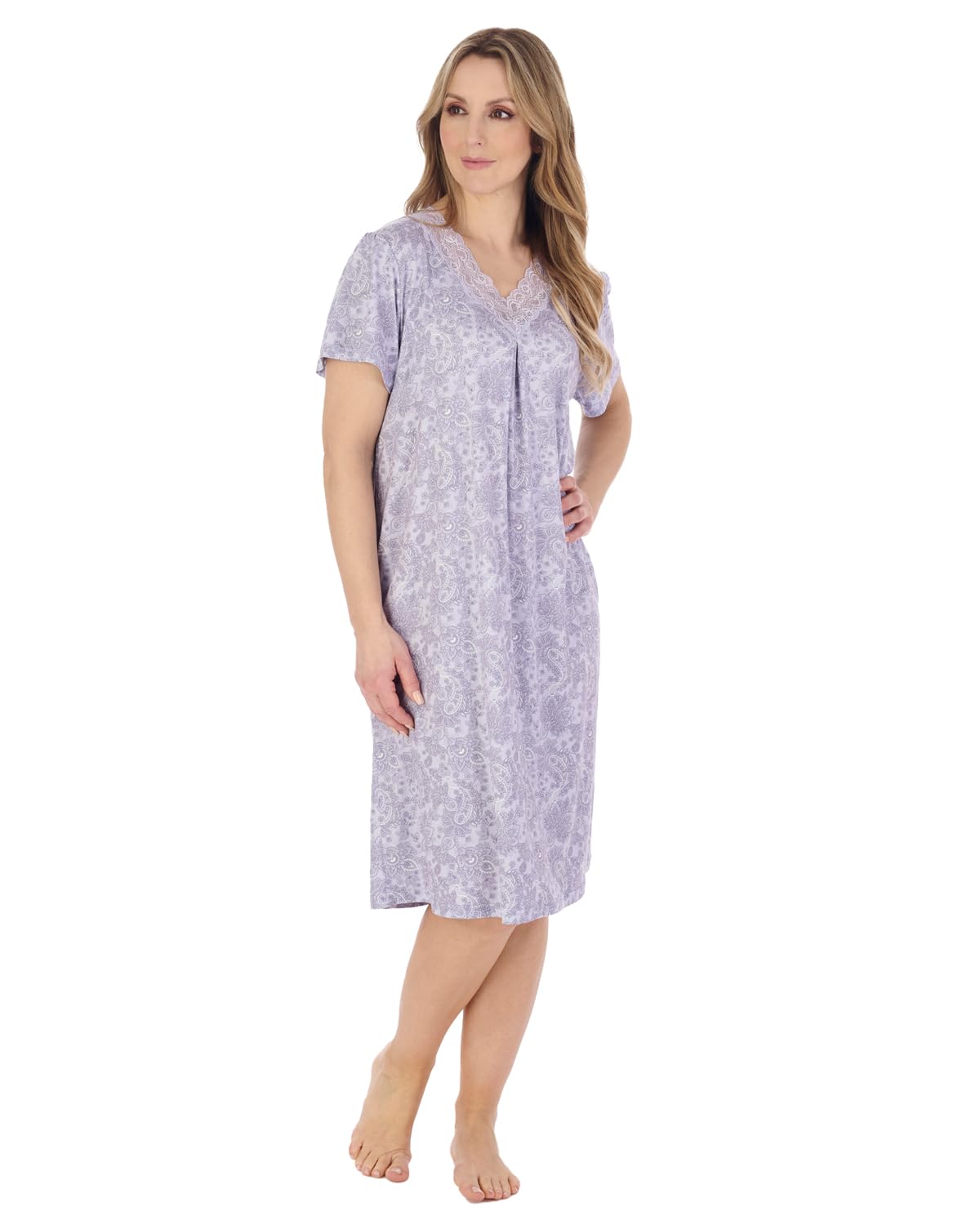 Slenderella Women's Lilac Gaspe Short Sleeve Nightie Gl04701 Small