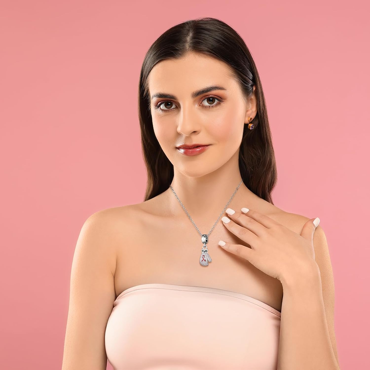 Tondiamo 10 Sets Breast Cancer Awareness Necklaces Bulk Pink Ribbon Crystal Charms Boxing Glove Fight Gift Necklaces with Encouragement Cards for Women Charity Survivor Campaign Party Favors - Image 5