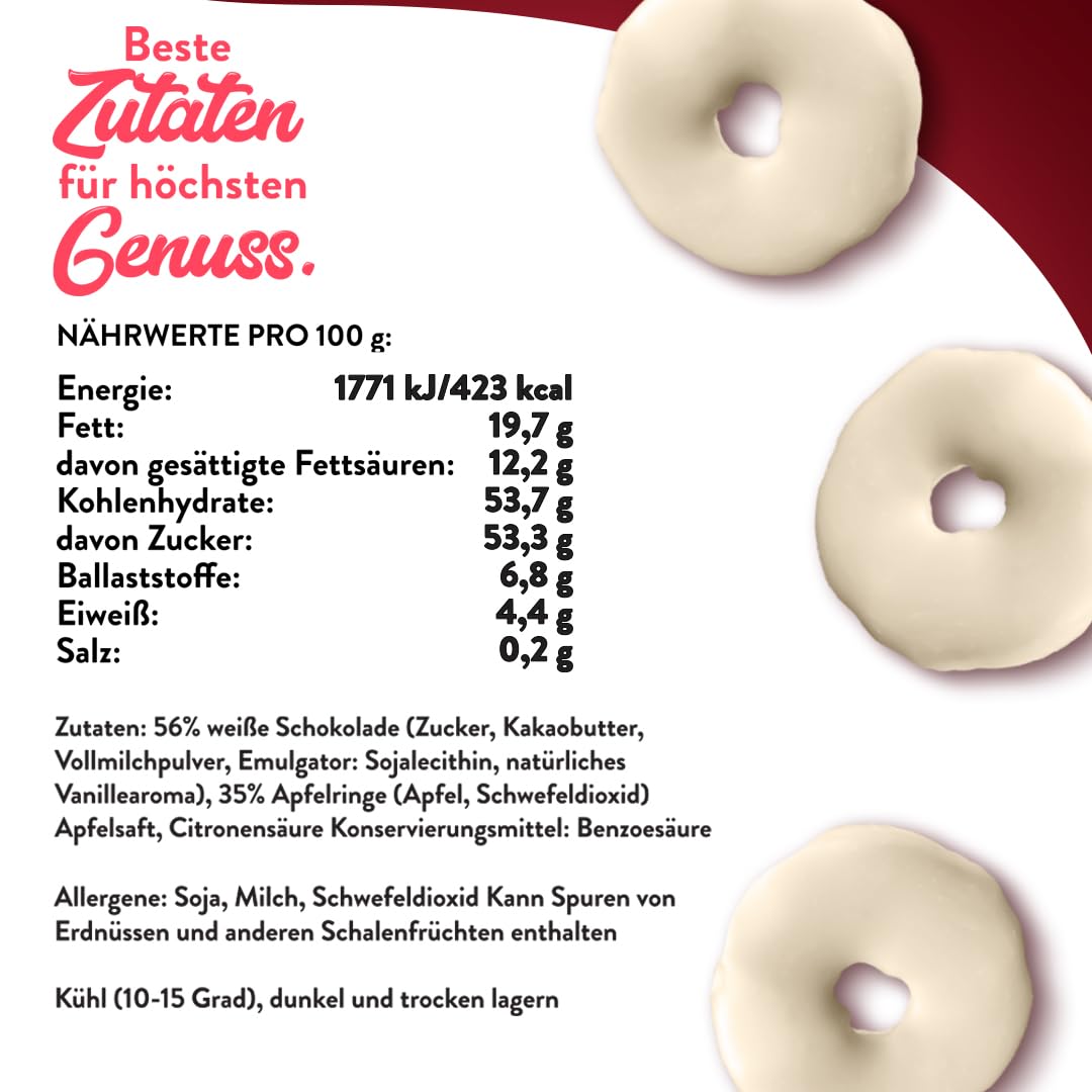 Sultan’s Palace Apfelringe in edler Weißer Schokolade - 200g – Schoko Früchte - Premium Qualität - Geschenkidee – Zartschmelzende Schokolade