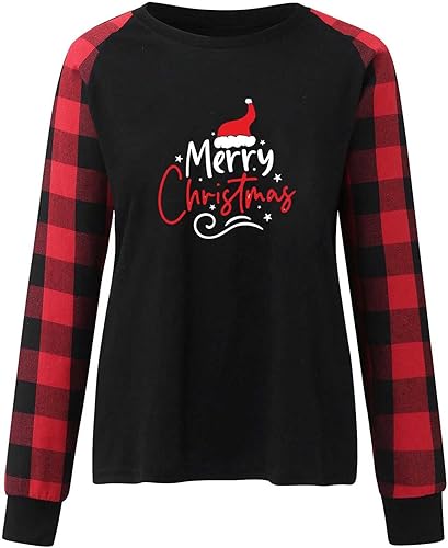 Vista 4 de oelaio Merry Christmas Shirt for Women,Buffalo Plaid Long Sleeve Oversized Crewneck Sweatshirt Xmas Print Casual Pullover