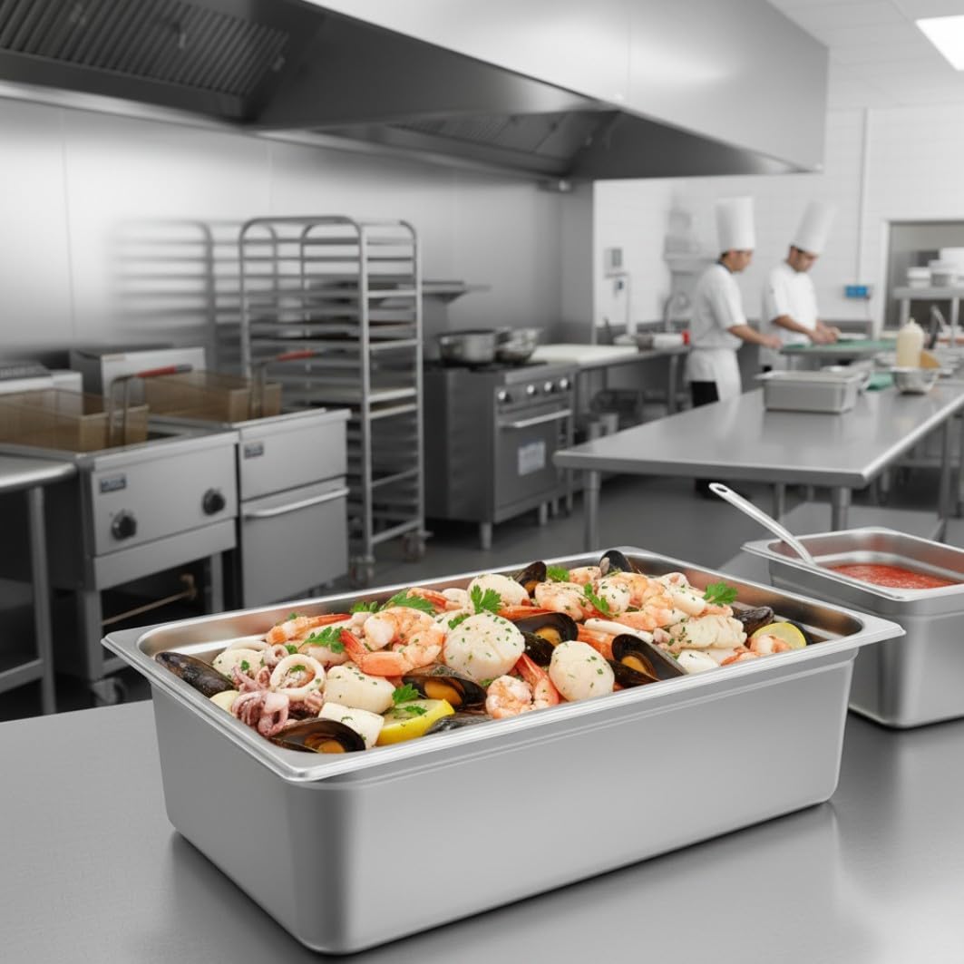 Soro Essentials- Full Size 6" Deep Stainless Steel Anti-Jamming Steam Table Pan 22 Gauge- Chafer Food Pan Stackable Anti-Jam Steam Pans for Hotel Restaurant Supplies Party Buffet Event Catering