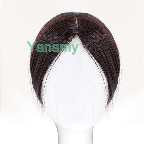 Miniatura 4 de Peluca de pelo de 15 pulgadas para mujer, con cabello delgado, partición media, sintético para corona, color marrón oscuro