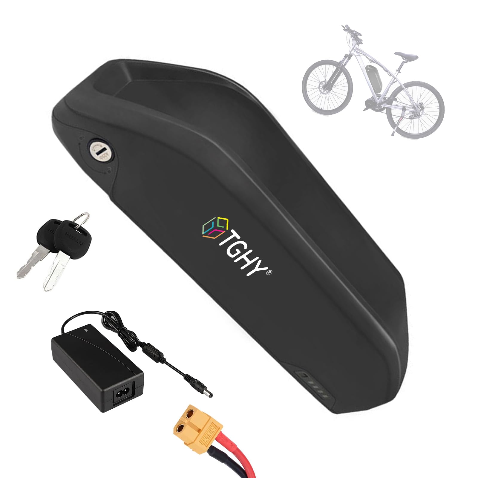 TGHY Ebike Lithium Battery 36V 10Ah 13Ah 15Ah 17.5Ah 18Ah 21Ah 27Ah Down Tube Battery 48V 52V Electric Mountain Bicycle Batteries with Charger,36V13Ah