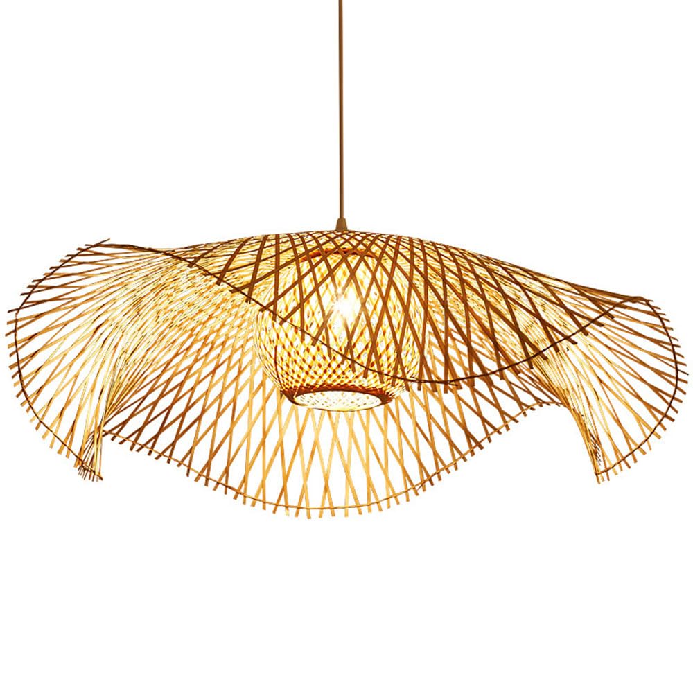 LYMSXAZOU Pendant Adjustable Light Cord Large Woven Boho Lampshade Bamboo Ceiling Farmhouse Chandelier Rattan Hanging Lamp For Teahouse Bar Dining Room Club