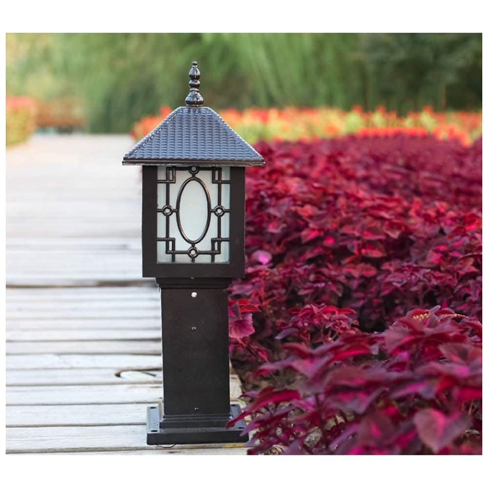 Poste de luces Acabado en negro Antiguo exterior Impermeable Columna Faro Decoración de jardín Poste Luces de pilar Linterna de pared con vidrio transparente IP42 para exterior Patio Deck Street Fence