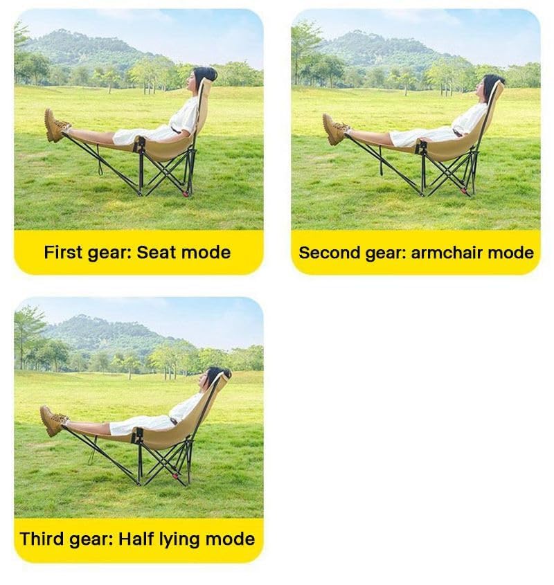 Image of Foldable Camping Chair Recliner - Lightweight Portable Outdoor Folding Chair with 3 Adjustable Positions, Compact Heavy Duty Chair for Beach, Garden, Fishing & Picnic (Black)