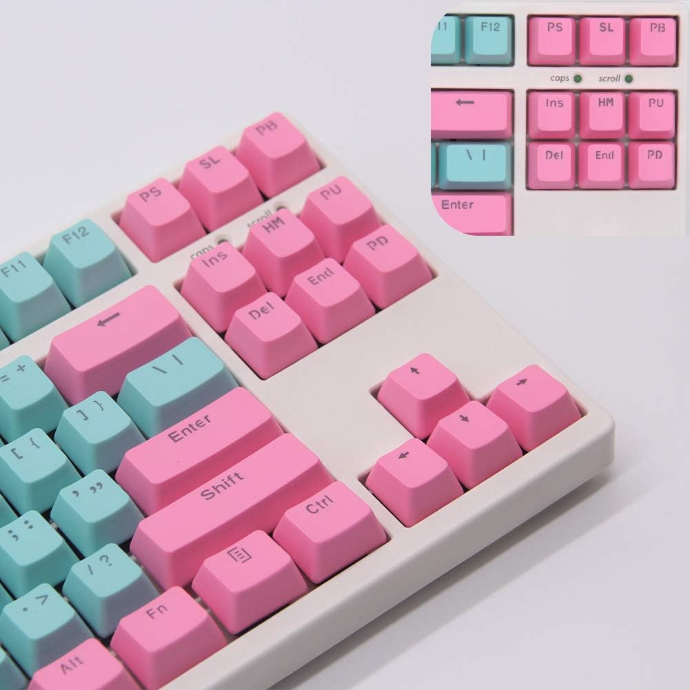 Black Friday 🔥 BAOD PBT Keycaps Set, 104 Keys Doubleshot Keycap for Mechanical Keyboard, Compatible with 104/87/61 60% Key Cherry MX Mech Keyboards (104, Pink-Blue)